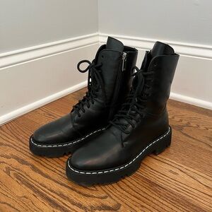Aquatalia Hana calf black leather combat boots waterproof 7.5